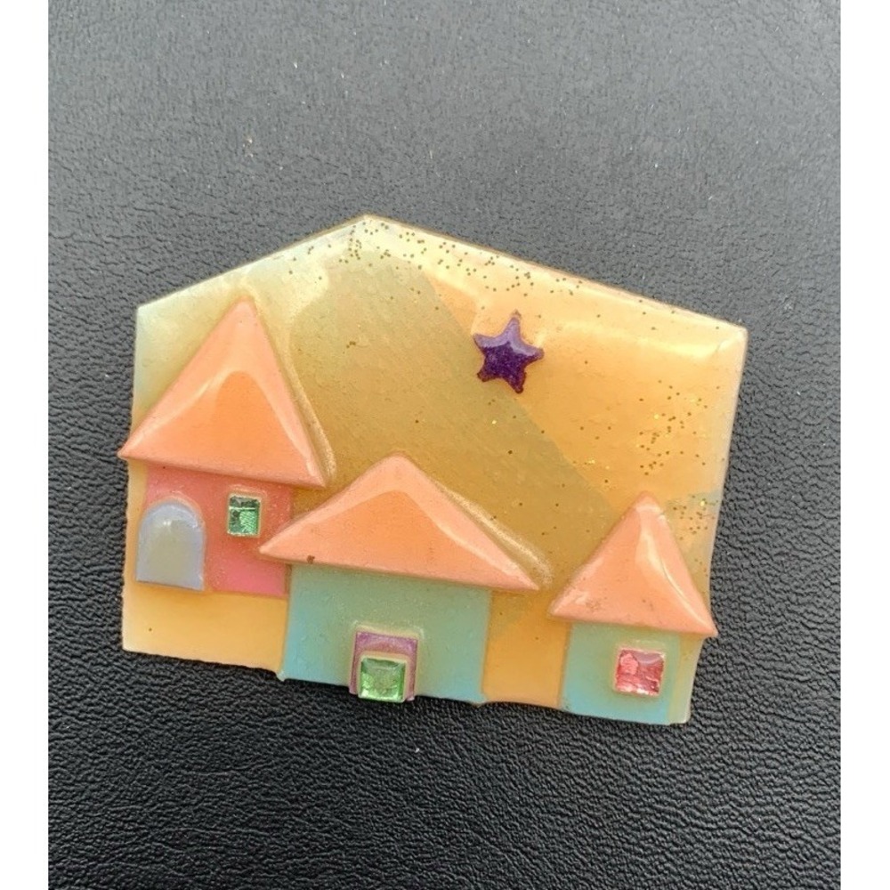Vintage Lucinda House Pin Brooch Sparkles In The Sky And A Star